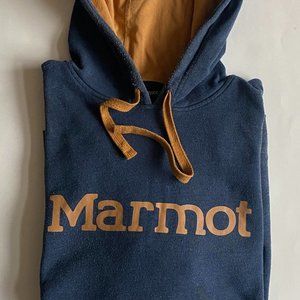 Marmot Logo Hoody Fleece Pullover Hoodie Sweatshirt Varsity Blue Heather L